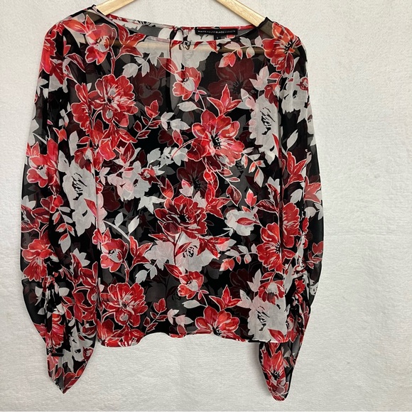White House Black Market Tops - Flirty Black, Red, White Floral Cami with Sheer Overlay, Party, Vacation - 2